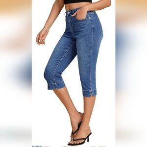 New luvamia Capri Jeans Trendy High Waisted Slim Split Hem Stretch Denim.